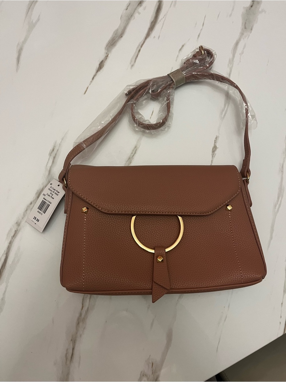 Mauve color Women's Crossbody Bag with Gold Ring Accent